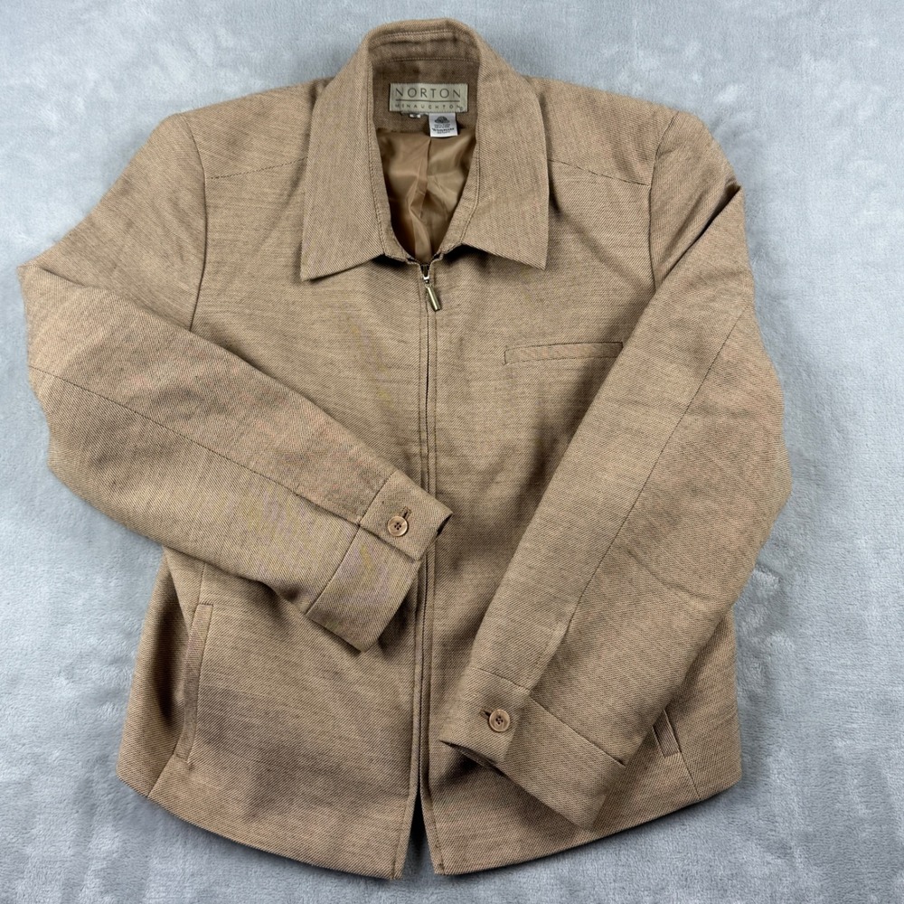 Y2K Norton McNaughton Women's Beige 100% New Wool Woolmark Zip Up Jacket Size XL